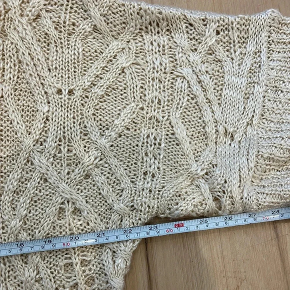 Knitted floral boho Prairiecore relaxed fit sweater cream SZ M - Picture 3 of 4